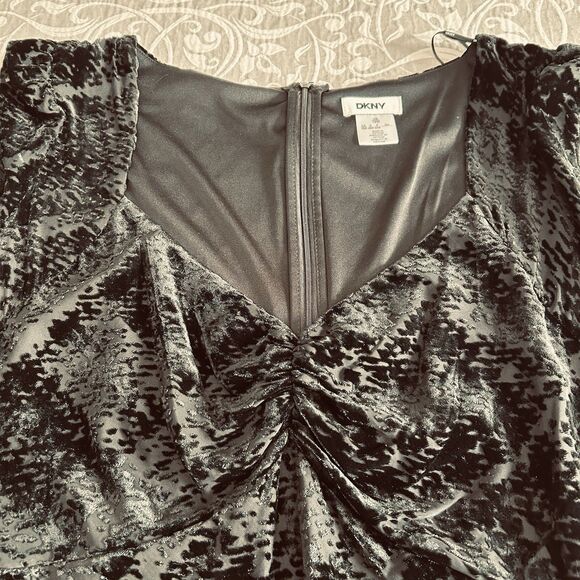 DKNY Dress Women 18W Black Burnout Velvet Slit Sweetheart Sheer Classy Glam NWT - Picture 9 of 16
